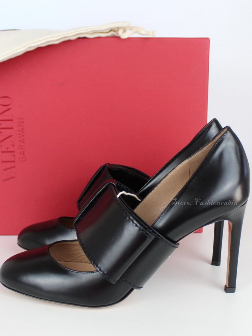 New VALENTINO GARAVANI Mary Jane Bow Pump, Black Leather, EU 37.5, Work, Party